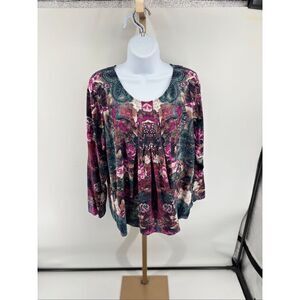 Soft Surroundings Elevadas Floral Paisley Top Long Sleeve Size L